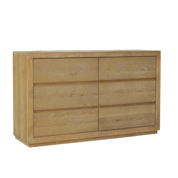 Alpine Furniture Harper Six-Drawer Dresser With Soft-Close Glides, Solid Rubberwood Durability And Classic Grain Finish Light Oak 255-03