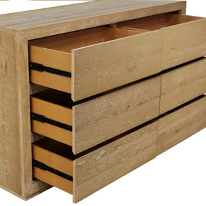 Alpine Furniture Harper Six-Drawer Dresser With Soft-Close Glides, Solid Rubberwood Durability And Classic Grain Finish Light Oak 255-03