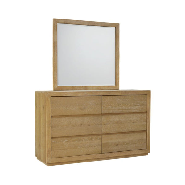 Alpine Furniture Harper Six-Drawer Dresser With Soft-Close Glides, Solid Rubberwood Durability And Classic Grain Finish Light Oak 255-03