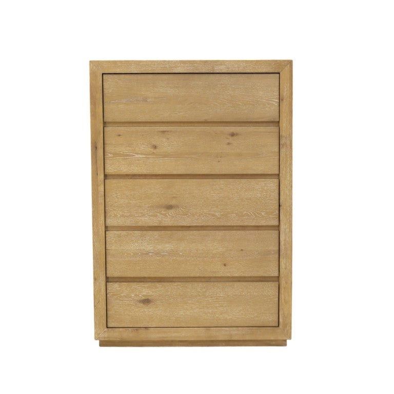 Alpine Furniture Harper Five Drawer Chest With Soft-Close Glides, Solid Rubberwood Frame And Generous Storage Capacity Light Oak 255-05