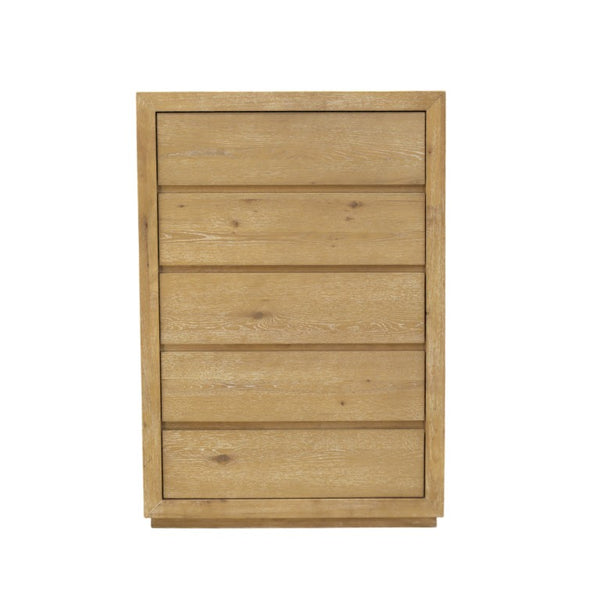 Alpine Furniture Harper Five Drawer Chest With Soft-Close Glides, Solid Rubberwood Frame And Generous Storage Capacity Light Oak 255-05