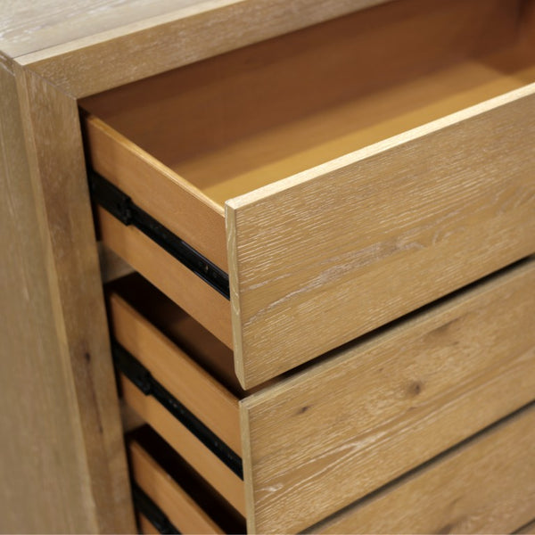 Alpine Furniture Harper Five Drawer Chest With Soft-Close Glides, Solid Rubberwood Frame And Generous Storage Capacity Light Oak 255-05