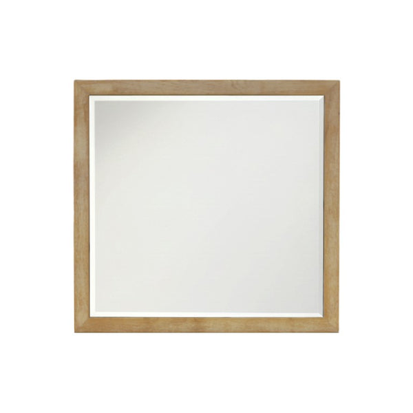 Alpine Furniture Harper Light Oak Framed Mirror, 40" X 38" Fully Assembled Rubberwood Vanity Accent To Brighten Space 255-06