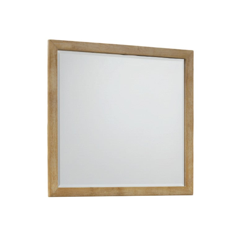 Alpine Furniture Harper Light Oak Framed Mirror, 40" X 38" Fully Assembled Rubberwood Vanity Accent To Brighten Space 255-06