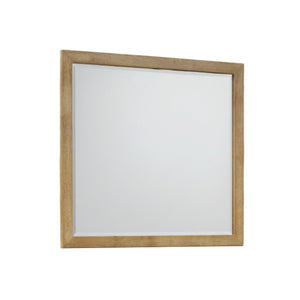 Alpine Furniture Harper Light Oak Framed Mirror, 40" X 38" Fully Assembled Rubberwood Vanity Accent To Brighten Space 255-06