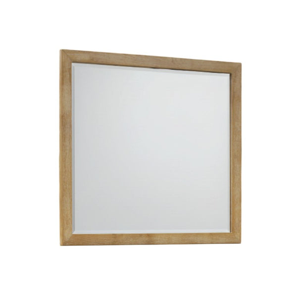 Alpine Furniture Harper Light Oak Framed Mirror, 40" X 38" Fully Assembled Rubberwood Vanity Accent To Brighten Space 255-06