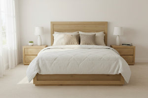 Alpine Furniture Harper Scandinavian King Platform Bed With Wide Framed Headboard, Solid Rubberwood, Timeless Design Light Oak 255-07EK