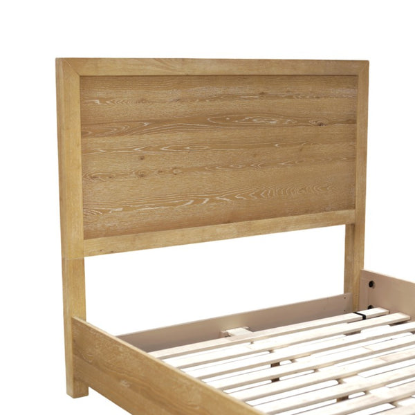 Alpine Furniture Harper Scandinavian King Platform Bed With Wide Framed Headboard, Solid Rubberwood, Timeless Design Light Oak 255-07EK