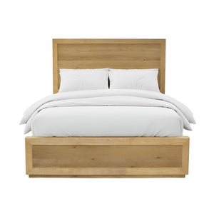 Alpine Furniture Harper Scandinavian Platform Bed With Solid Rubberwood Frame, Wide Headboard, No Box Spring Needed Light Oak 255-01Q
