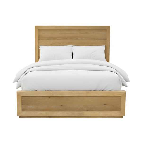 Alpine Furniture Harper Scandinavian Platform Bed With Solid Rubberwood Frame, Wide Headboard, No Box Spring Needed Light Oak 255-01Q