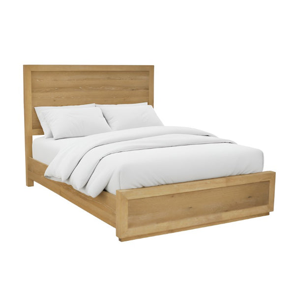 Alpine Furniture Harper Scandinavian Platform Bed With Solid Rubberwood Frame, Wide Headboard, No Box Spring Needed Light Oak 255-01Q