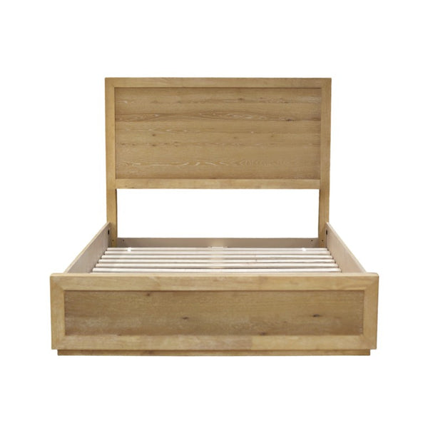 Alpine Furniture Harper Scandinavian King Platform Bed With Wide Framed Headboard, Solid Rubberwood, Timeless Design Light Oak 255-07EK