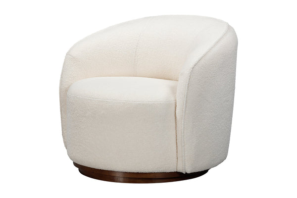 Basset Mirror Rory Accent Chair - Luxurious Ivory Boucle Upholstery, Modern Design, 360° Swivel & Comfort Blend White Polyester,Wood Base 2550-lr-805