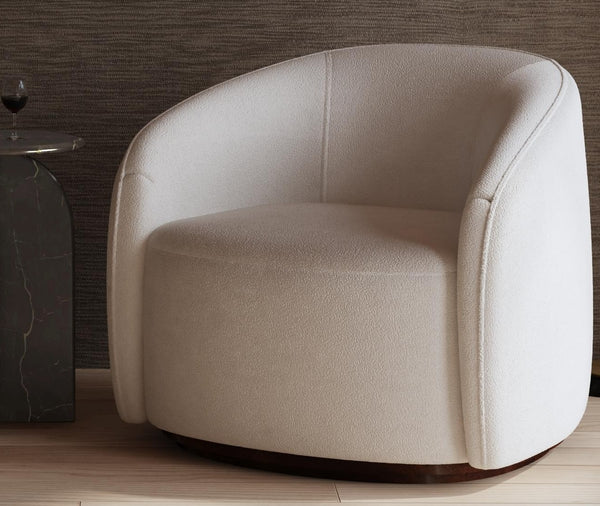 Basset Mirror Rory Accent Chair - Luxurious Ivory Boucle Upholstery, Modern Design, 360° Swivel & Comfort Blend White Polyester,Wood Base 2550-lr-805