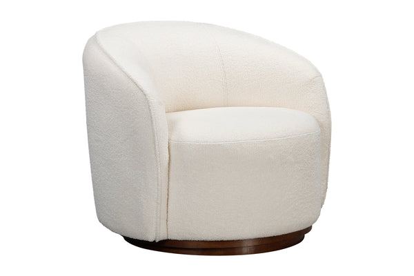 Basset Mirror Rory Accent Chair - Luxurious Ivory Boucle Upholstery, Modern Design, 360° Swivel & Comfort Blend White Polyester,Wood Base 2550-lr-805