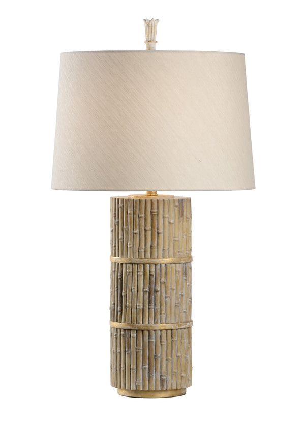Wildwood Tobago Whitewashed Bamboo-Style Table Lamp With Antique Brass Accents — 32.5" Height, Timeless Coastal Chic 25500