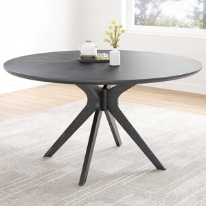 English Elm 47" Round Wood Dining Table Seats Six with Industrial Metal Base for Modern Homes Black T3623P437345
