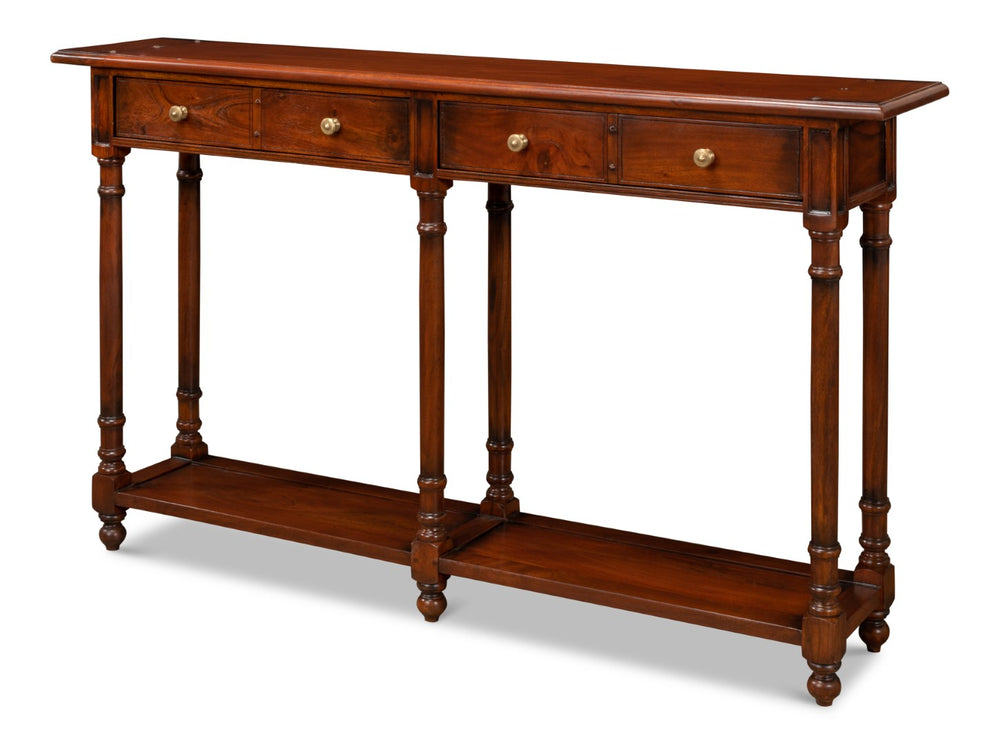 Sarreid Josephson Console Table - Elegant Walnut Finish With Acacia Wood & Stylish Aged Bronze Knobs Brown  25505-2