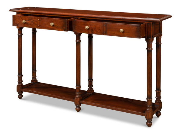 Sarreid Josephson Console Table - Elegant Walnut Finish With Acacia Wood & Stylish Aged Bronze Knobs Brown  25505-2