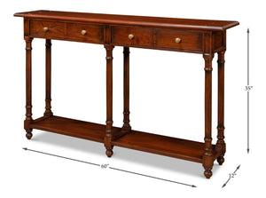 Sarreid Josephson Console Table - Elegant Walnut Finish With Acacia Wood & Stylish Aged Bronze Knobs Brown  25505-2