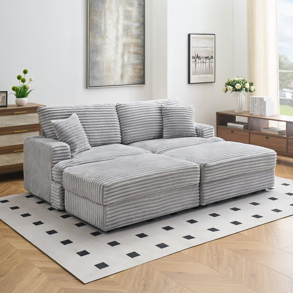 English Elm 88.58 Inch Grey Corduroy Sofa – Cloud-Like Comfort, Double Storage Legs, And 4 Stylish Pillows! W3356S00016
