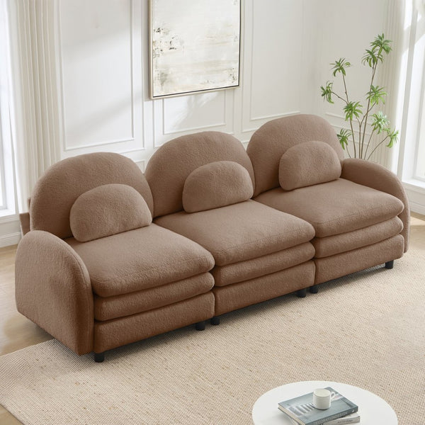 English Elm Teddy Fleece Modular Cloud Sofa Sculptural Curved Three Seat Living Room Couch Camel W5656S00102
