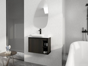 English Elm 28'' Floating Bathroom Vanity with Ceramic Sink Soft Close Door Melamine Cabinet Dark Oak W999P426640