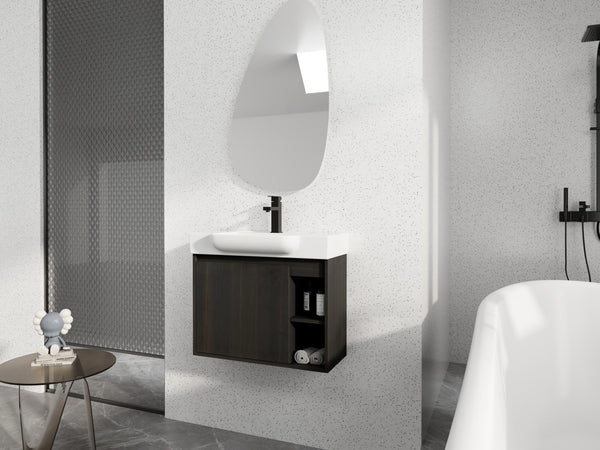 English Elm 28'' Floating Bathroom Vanity with Ceramic Sink Soft Close Door Melamine Cabinet Dark Oak W999P426640