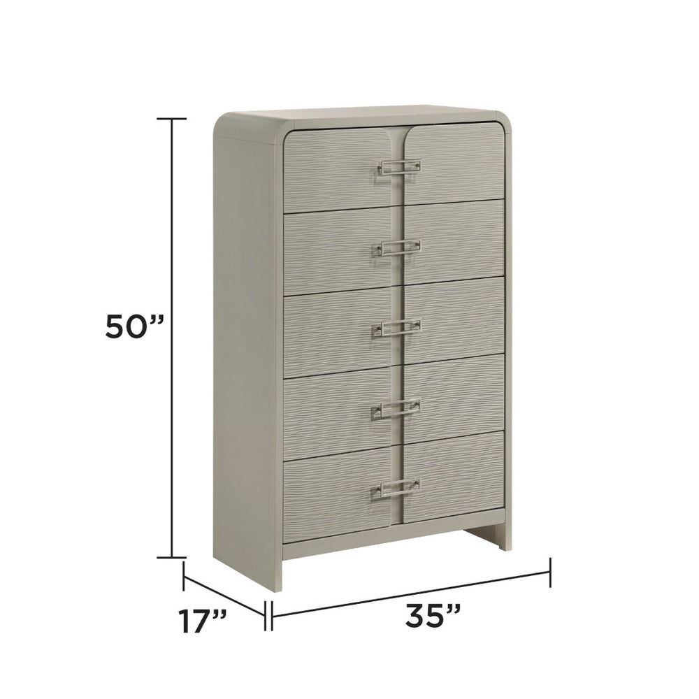 English Elm Aria Five Drawer Chest with Gloss Finish Metallic Pulls and Smooth Glide System B009P355216