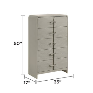 English Elm Aria Five Drawer Chest with Gloss Finish Metallic Pulls and Smooth Glide System B009P355216