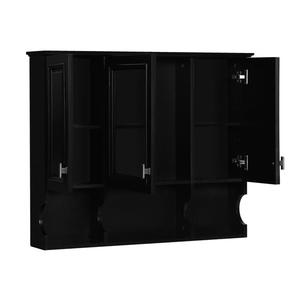 English Elm 35'' Modern Wall-Mounted Medicine Cabinet with Mirror, Hidden Storage and Open Shelves for Bath Black N710P209443B