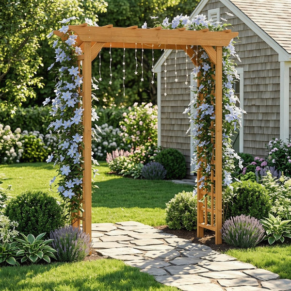 English Elm Wooden Garden Arch Solid Frame Backyard Trellis for Climbing Plants Wedding Ceremony W2640P225585
