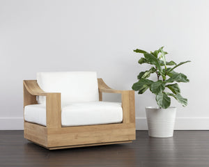 Sunpan TAHITI Swivel Lounge Chair - Stylish Stinson White Fabric, Teak Base, Perfect for Outdoor Relaxation 109152