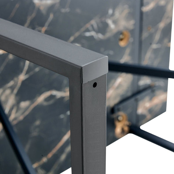 English Elm Table Modern Black Marble Mdf Dining Set With 4 Stylish Pu Chairs - Perfect For Kitchen & Dining Room W1151S02525-GIGA