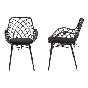English Elm Modern Boho Rattan Rod Dining Chair Set of Two with Crisscross Base for Casual Spaces B2750P420431