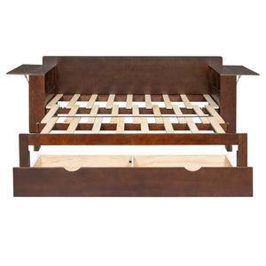 English Elm Queen Daybed with Hydraulic Desk Storage Drawers and Convertible Sofa for Small Spaces Espresso LT000272AAP