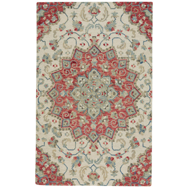 Capel Rugs Avanti-palani Vibrant Mosaic Area Rug - Handcrafted 100% Wool With Eclectic Traditional Motifs Ivory Bloom, Pink 100% Wool 2555rs03060506620