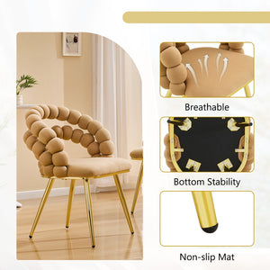 English Elm Modern Velvet Bubble Back Dining Accent Chair Set Glam Sculpted Upholstered Seating Brown,Gold W3875P446131