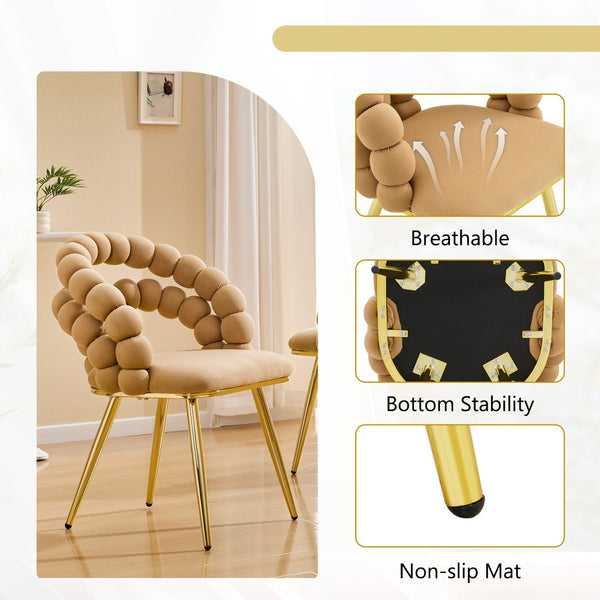 English Elm Modern Velvet Bubble Back Dining Accent Chair Set Glam Sculpted Upholstered Seating Brown,Gold W3875P446131
