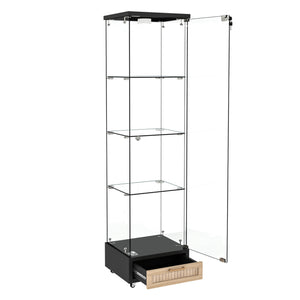 English Elm Modern Glass Display Cabinet With Led Lighting - Space-Saving Antique Storage For Living Room & Bedroom W241P268205