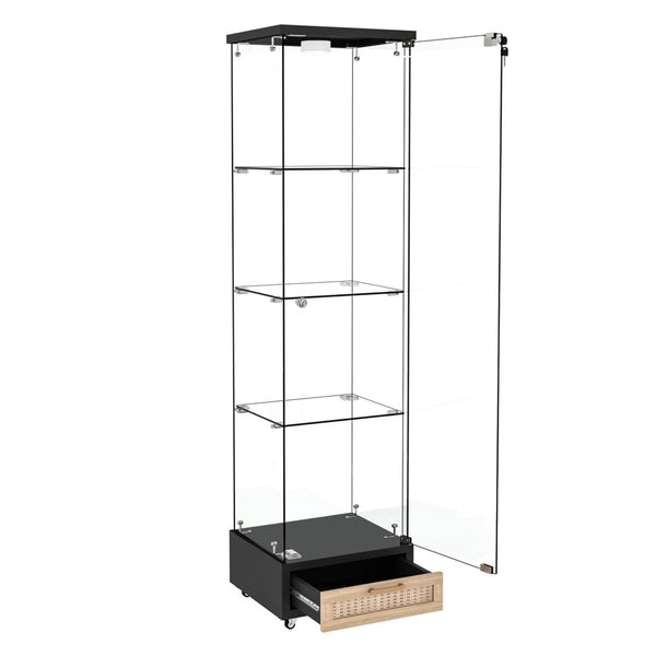 English Elm Modern Glass Display Cabinet With Led Lighting - Space-Saving Antique Storage For Living Room & Bedroom W241P268205