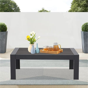 English Elm 43" Outdoor Aluminum Coffee Table with Slatted Wpc Top for Patio Deck Poolside Gray B082P454981