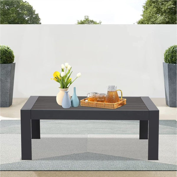 English Elm 43" Outdoor Aluminum Coffee Table with Slatted Wpc Top for Patio Deck Poolside Gray B082P454981