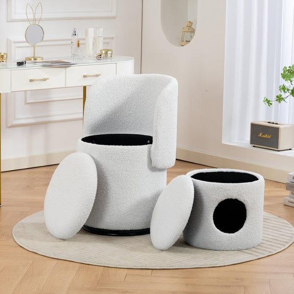 English Elm Stylish Barrel Swivel Accent Chair Upholstered Seat with Storage for Vanity or Dining W3248P424634