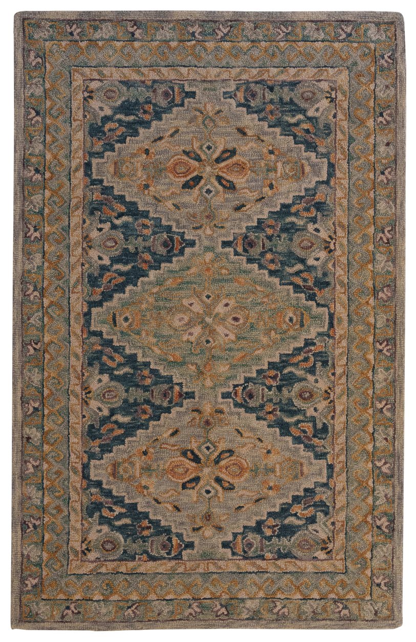 Capel Rugs Avanti-kazak Vibrant Wool Area Rug With Intricate Mosaic Patterns And Handcrafted Accents Ocean, Blue 100% Wool 2557rs02060800240