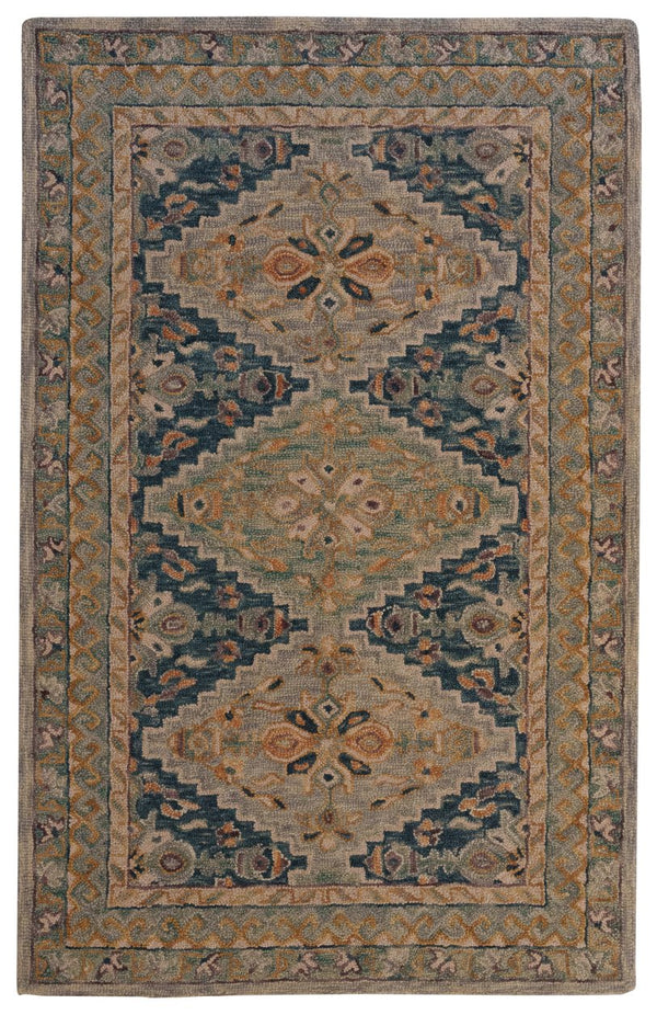 Capel Rugs Avanti-kazak Vibrant Wool Area Rug With Intricate Mosaic Patterns And Handcrafted Accents Ocean, Blue 100% Wool 2557rs02060800240