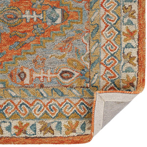 Capel Rugs Avanti-kazak Vibrant Wool Area Rug With Intricate Mosaic Patterns And Handcrafted Accents Slate Terra, Blue 100% Wool 2557rs03060506445