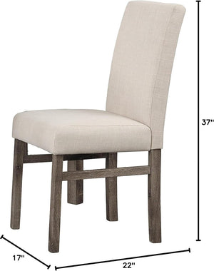English Elm 5 Piece Oak Finish Transitional Dining Set with Linen Upholstered Chairs Seats Four B011S02294