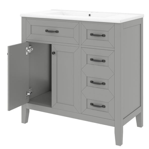English Elm 36" Stylish Gray Bathroom Vanity With Sink Combo - Durable, Space-Saving Storage Solution For Your Home N725P246491E