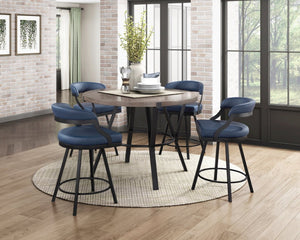 English Elm Brown Oak Veneer Round Counter Height Table with Matte Black Metal Base Seats Four B011P199727